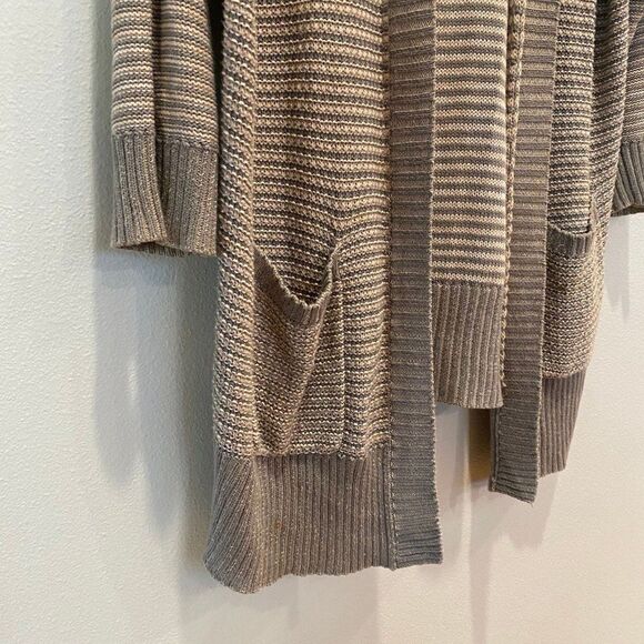 Sonoma Women Size XL 100% Cotton Striped Neutral Knit Open Cardigan with Hoodie - Picture 5 of 9